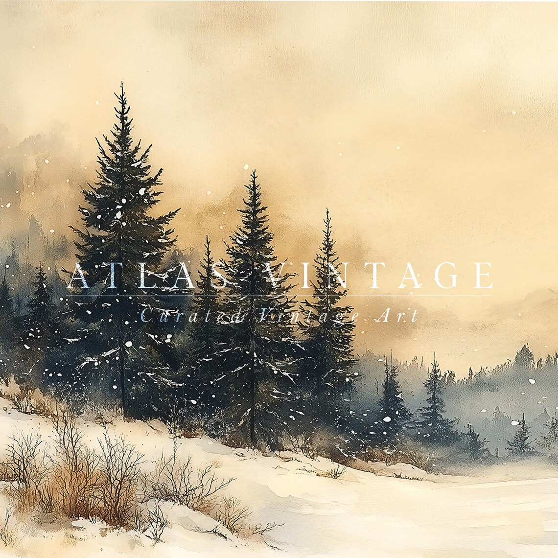 Golden Morning Snowy Pines Vintage Winter Forest Landscape Poster - Image 7
