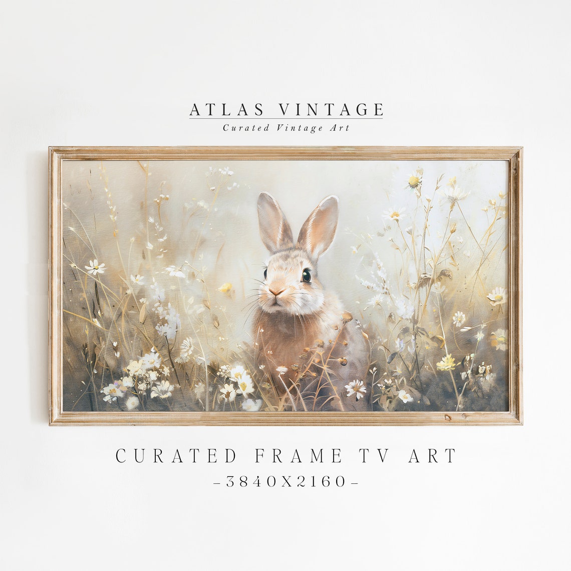 Easter Bunny in Wildflower Meadow Poster Vintage Spring Rabbit Art
