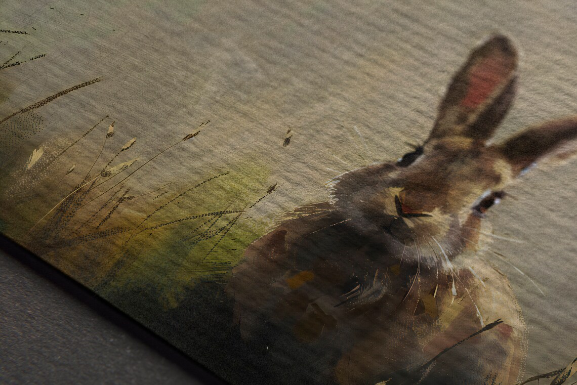 Vintage Spring Rabbit Oil Painting Muted Rustic Bunny Meadow Wildlife Poster - Image 7