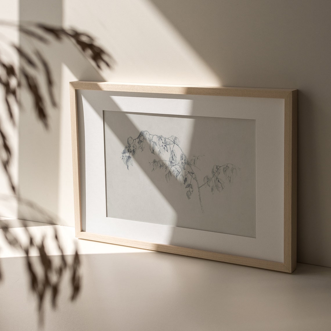 Delicate Leafy Branch Pencil Sketch Neutral Botanical Art Poster - Image 6