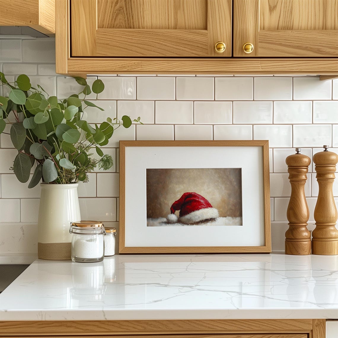 Santa Hat Resting on Snow Vintage Christmas Still Life Poster - Image 3