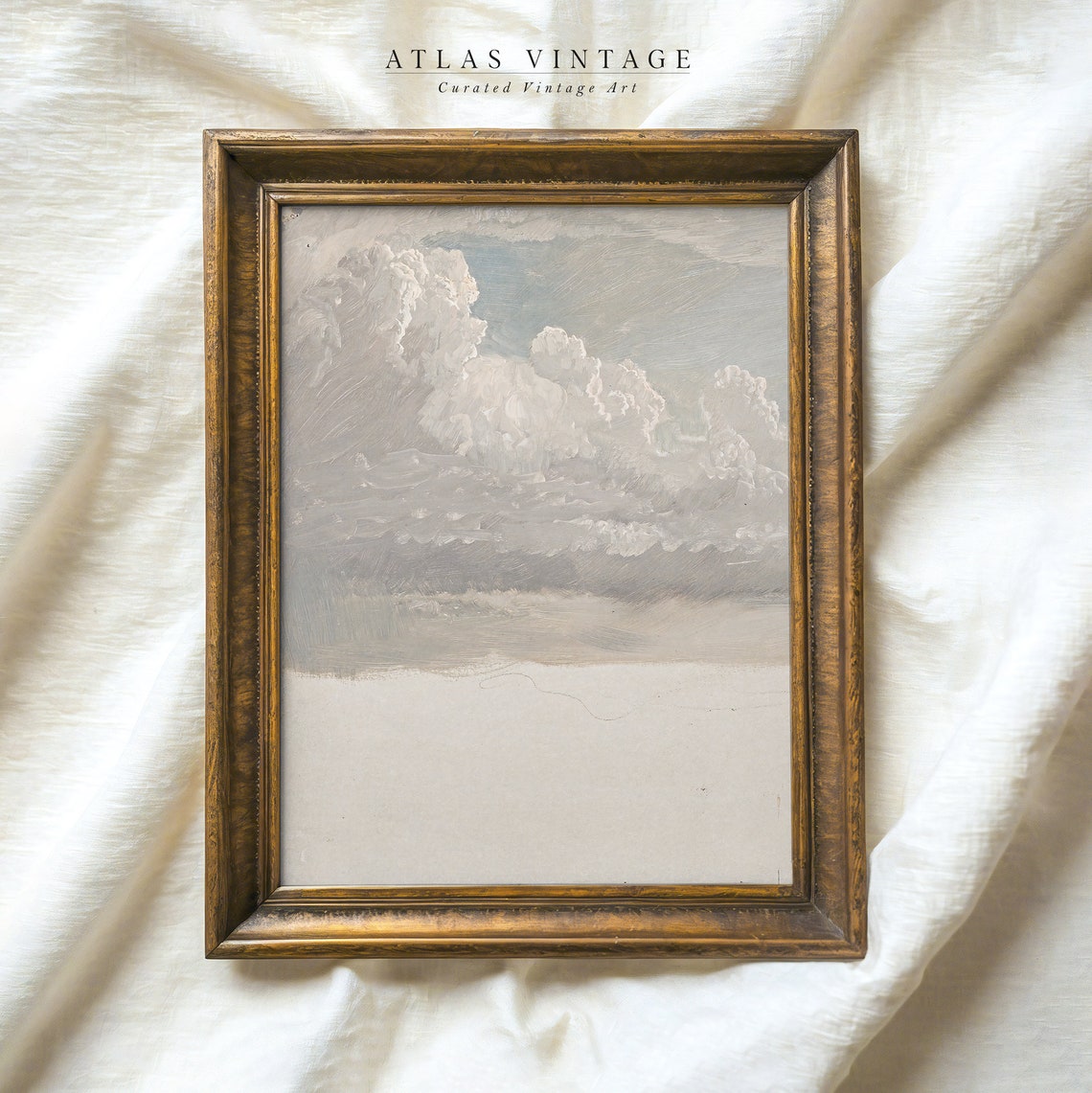 Vintage Cloud Painting Poster Muted Antique White Clouds Sky - Image 5