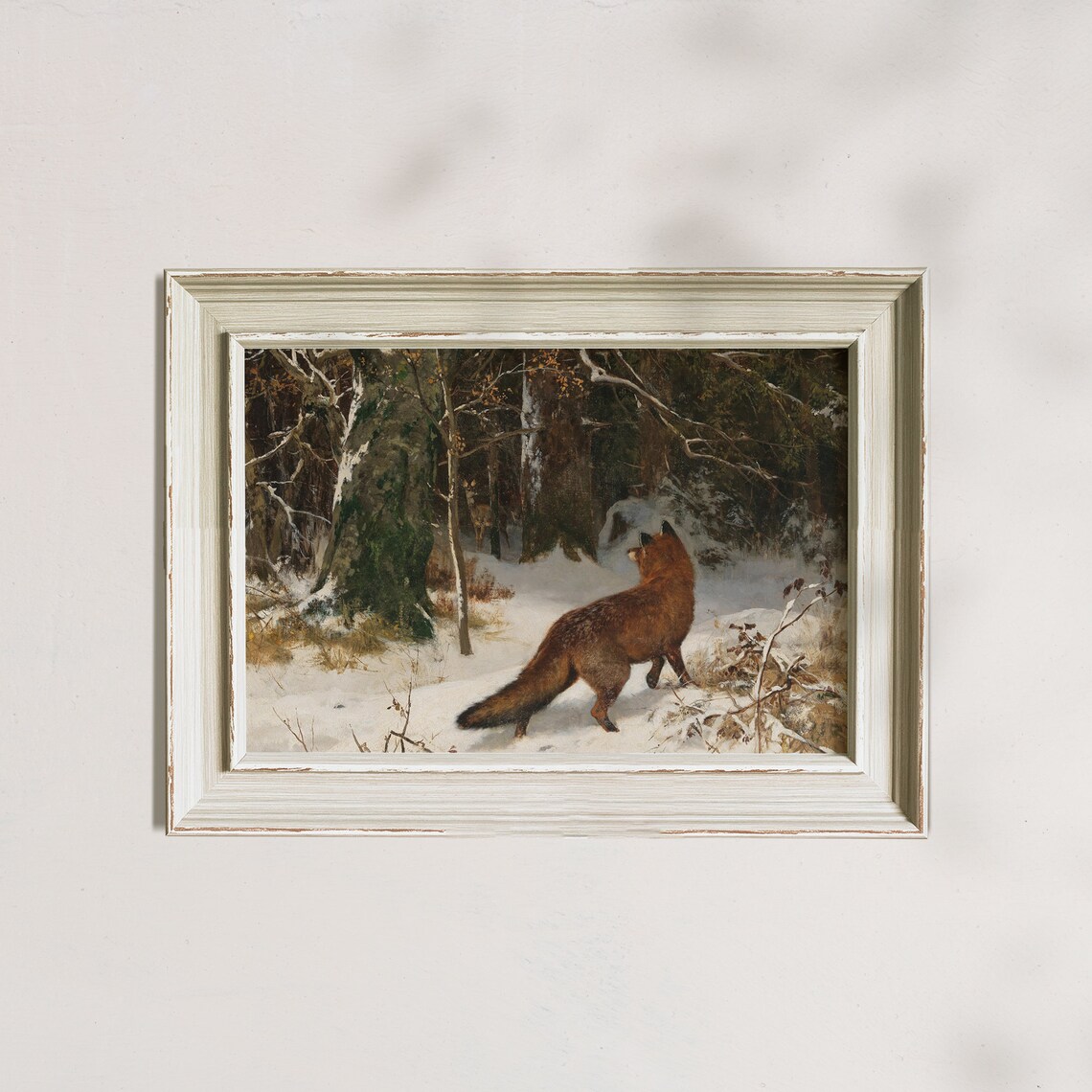 Red Fox in Snowy Winter Forest Vintage Woodland Wildlife Art Poster - Image 7