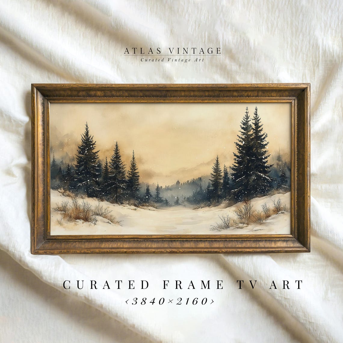 Golden Morning Snowy Pines Vintage Winter Forest Landscape Poster
