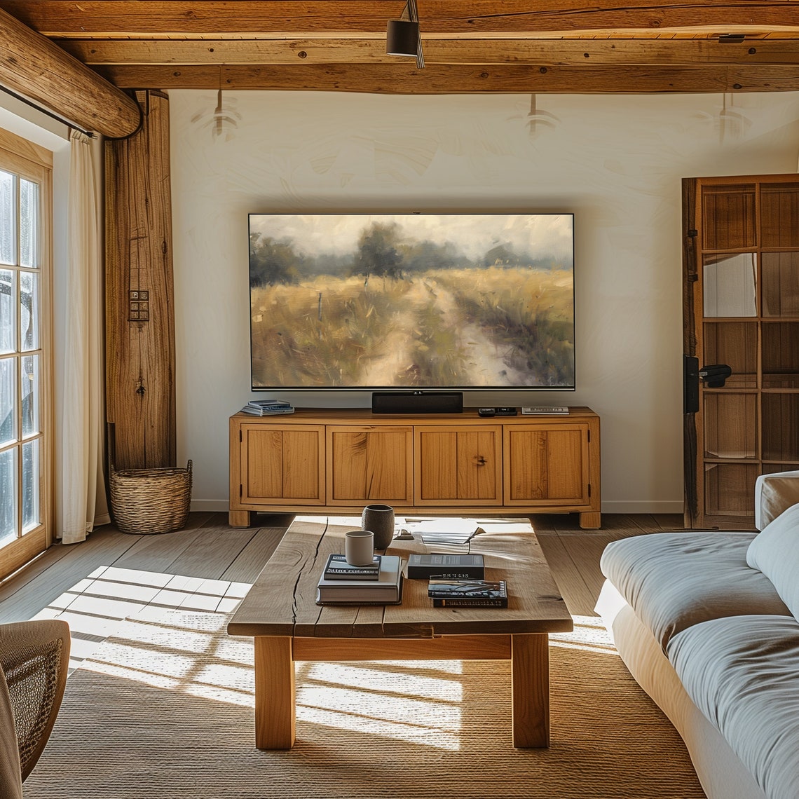 Golden Country Road Spring Meadow Vintage Landscape Frame TV Poster - Image 7