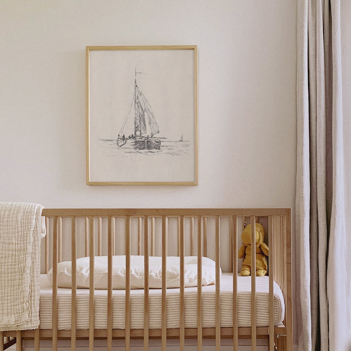 Sailboat Sketch Vintage Nautical Drawing Coastal Nursery Wall Art - Image 4