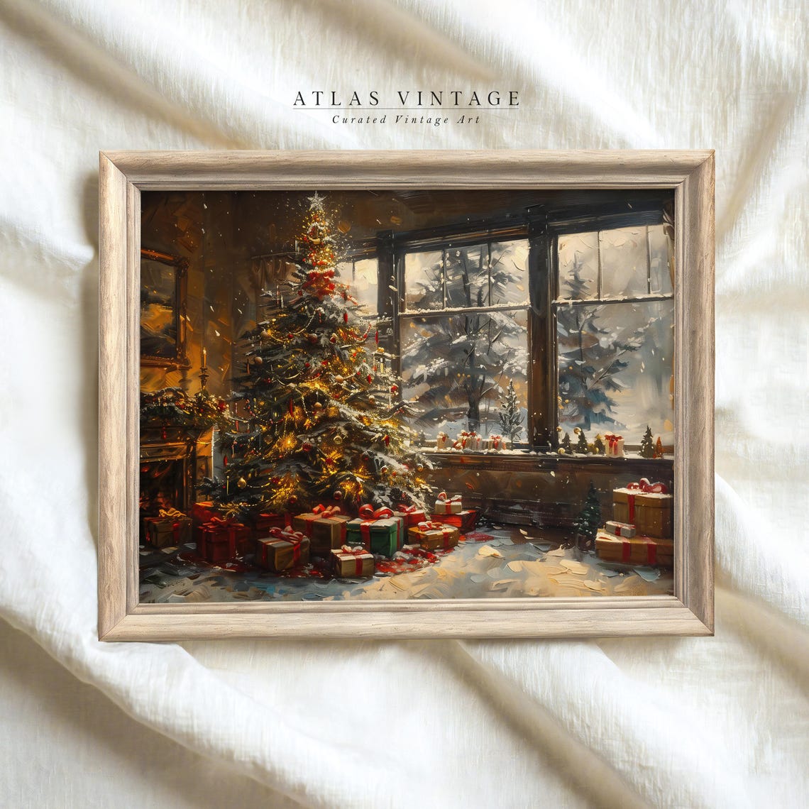 Cozy Christmas Tree with Gifts Painterly Holiday Window Scene Poster - Image 4