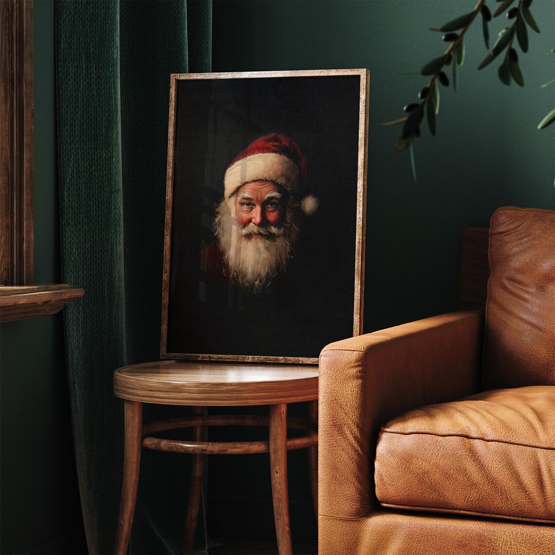 Vintage Santa Claus Portrait Dark Moody Christmas Oil Art Poster - Image 5