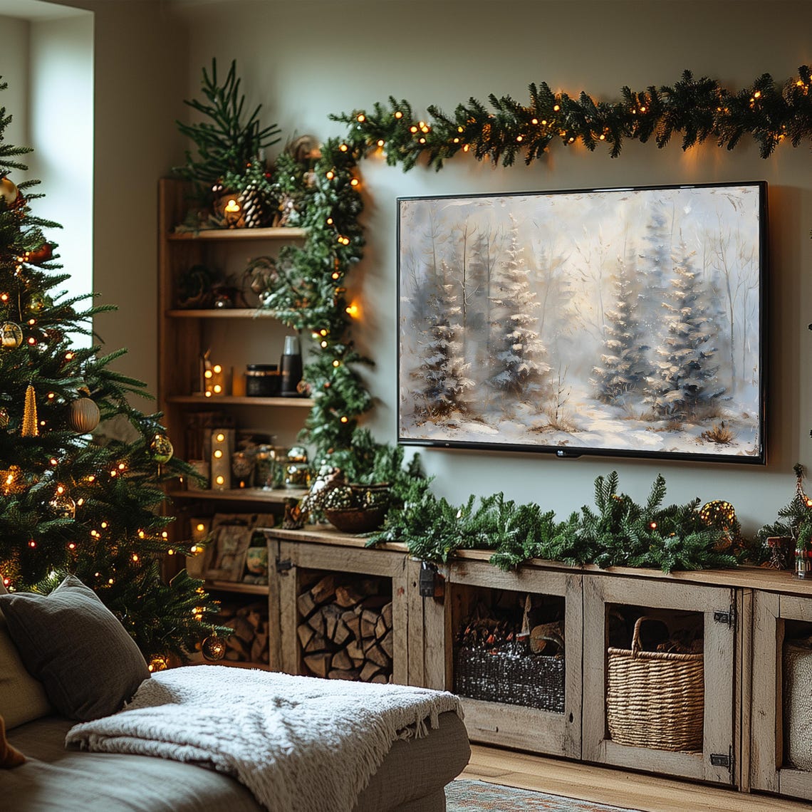 Snowy Pines in Soft Winter Light Vintage Forest Frame TV Art Poster - Image 6