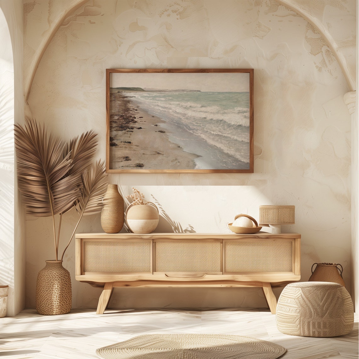 Vintage Coastal Seascape Sandy Beach With Foam Waves Art Poster - Image 7