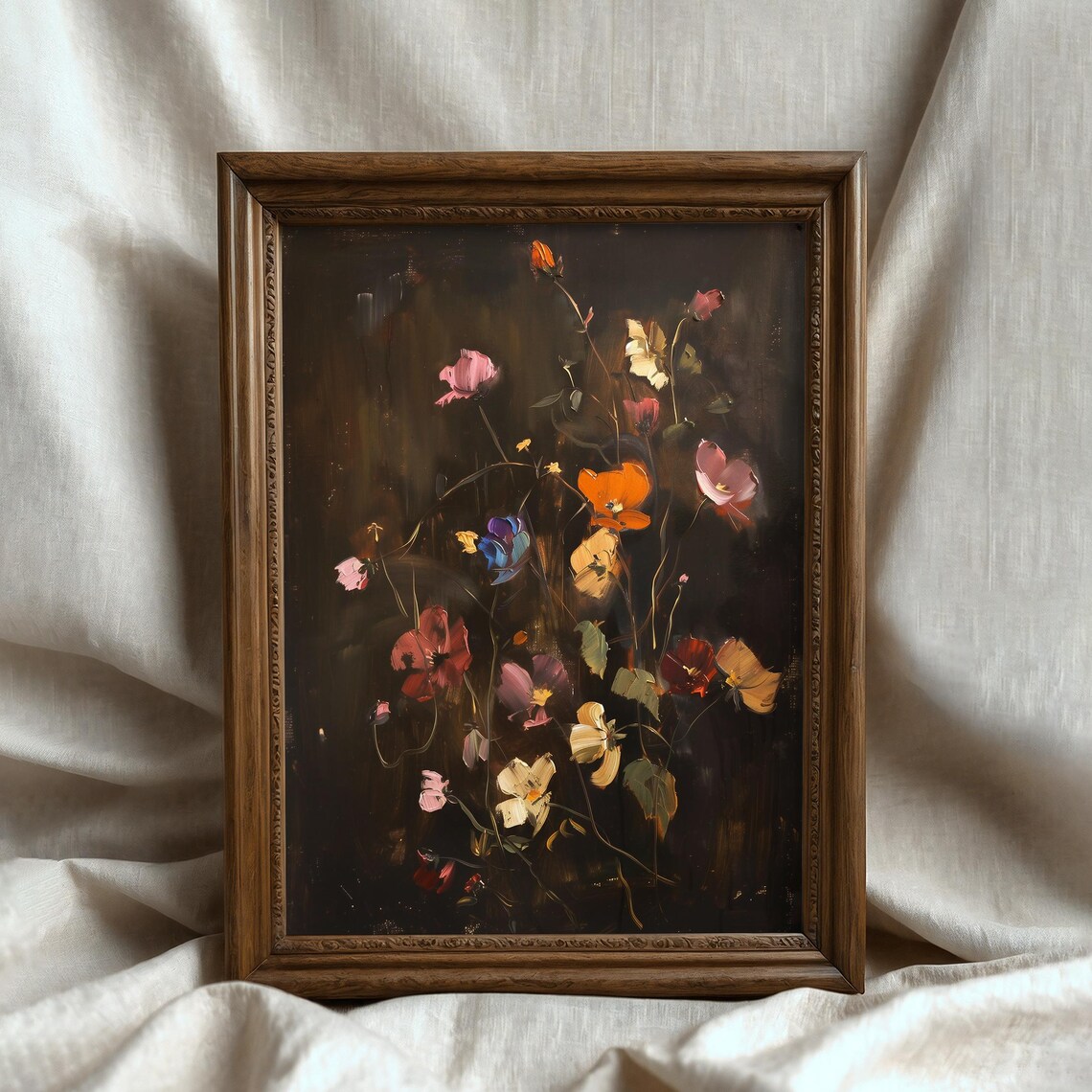Dark Moody Wildflower Still Life Poppies on Black Background Poster - Image 6