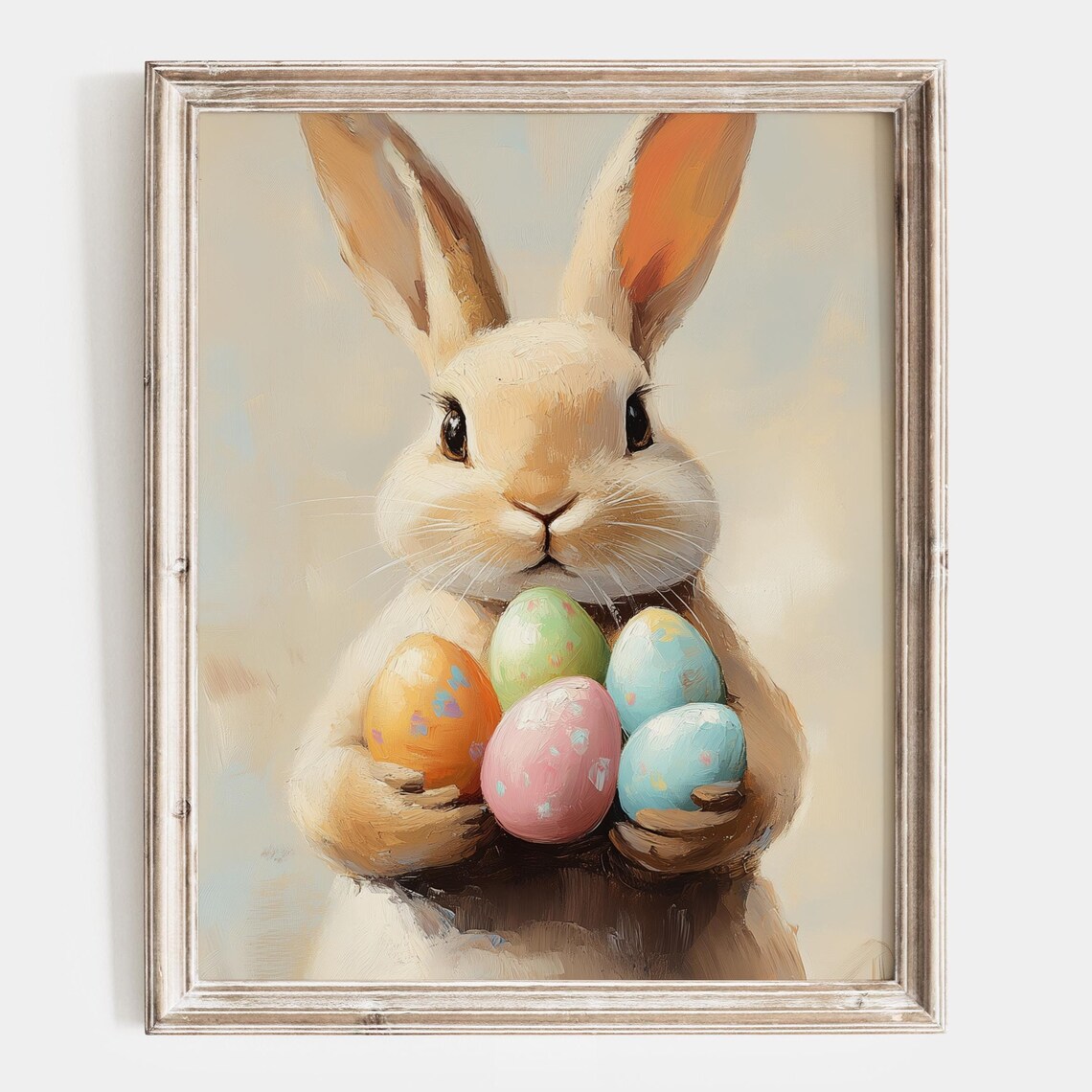 Bunny Holding Pastel Easter Eggs Cute Spring Portrait Poster