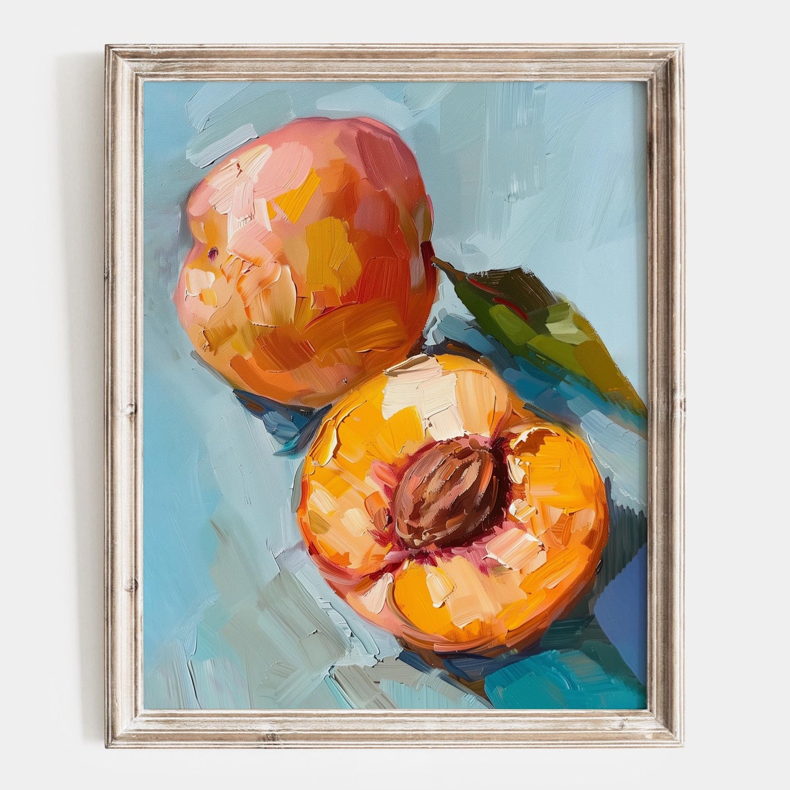 Vibrant Peach Still Life Modern Fruit Kitchen Wall Decor Poster