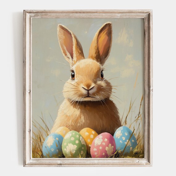 Bunny Among Colorful Painted Easter Eggs In Fresh Spring Grass Poster