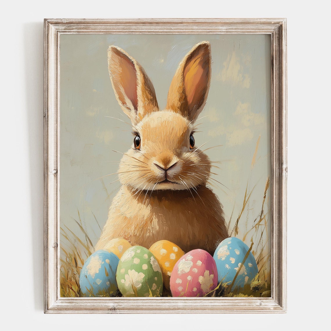 Bunny Among Colorful Painted Easter Eggs In Fresh Spring Grass Poster