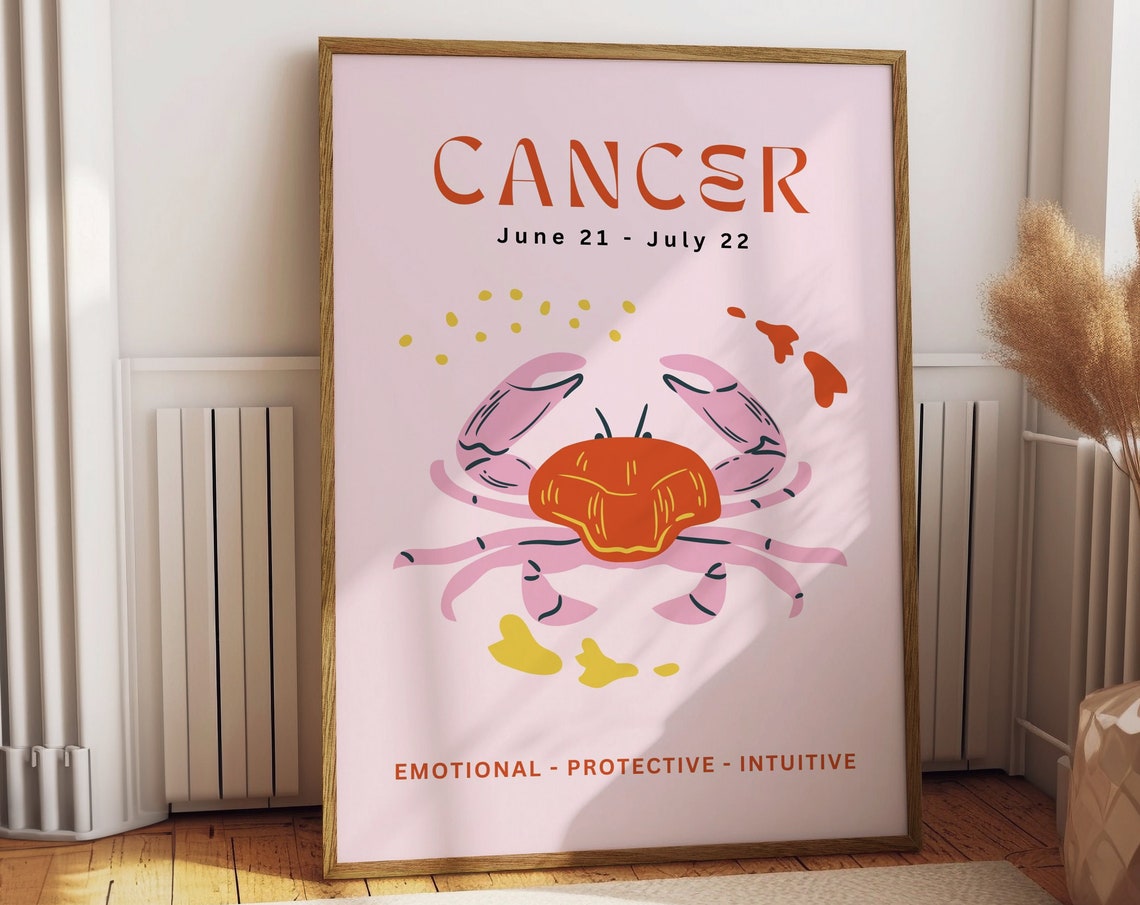 Cancer Zodiac Crab Pink Horoscope Personality Birthday Gift Art Poster