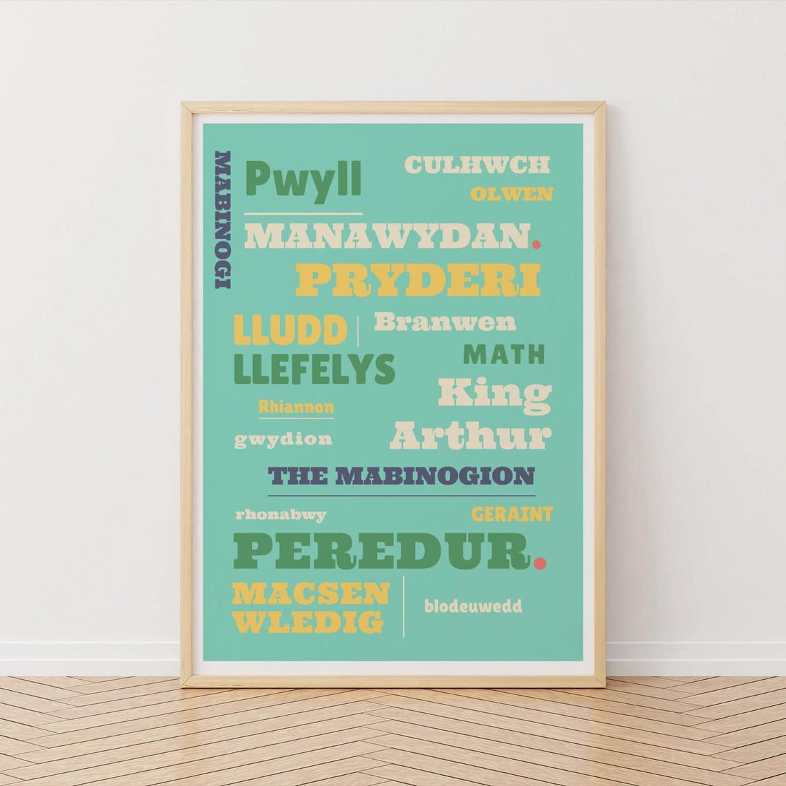 The Mabinogion Welsh Folklore Soft Sage Typography Art Print