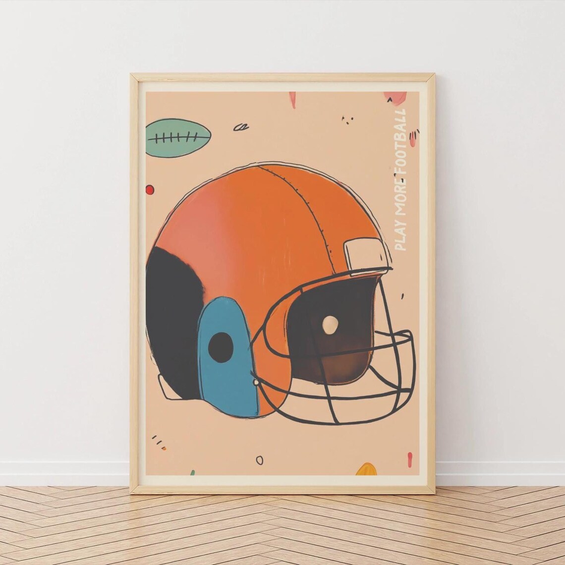 Vintage Football Helmet Retro Sports Play More Football Art Poster