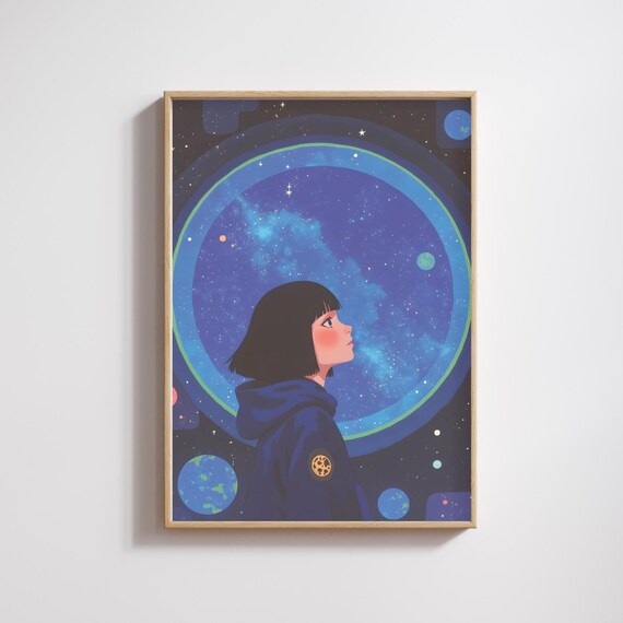 Anime Space Girl Print Scifi Cosmic Wall Art