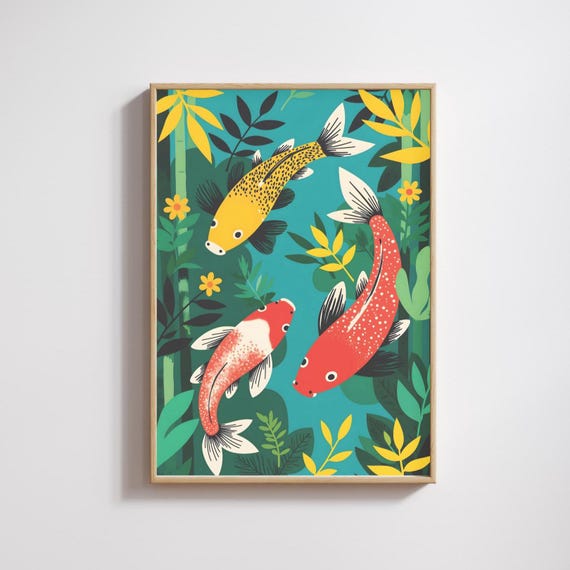 Modern Fish Poster, Colourful Graphic Illustration