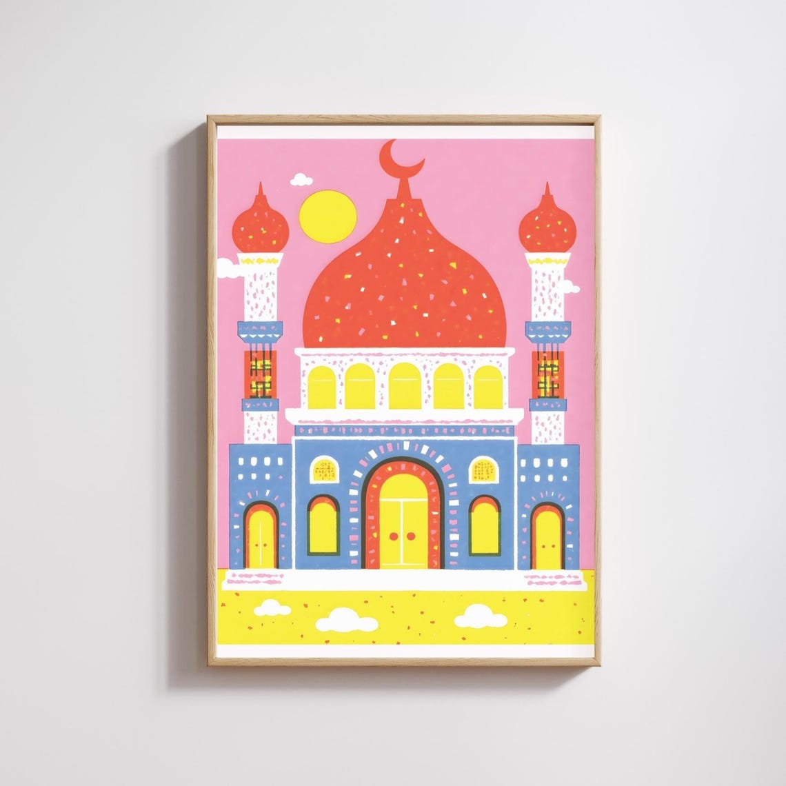 Colorful Mosque Dome Islamic Naive Folk Art Pink Pop Wall Print