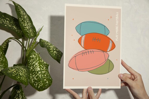 Colorful Footballs Play More Football Modern Sports Kids Room Art Poster