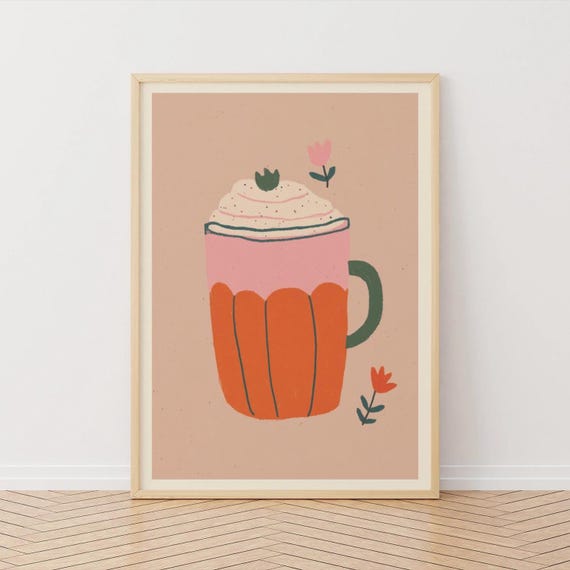 Pumpkin Latte Art Print Illustrated Coffee Mug Poster
