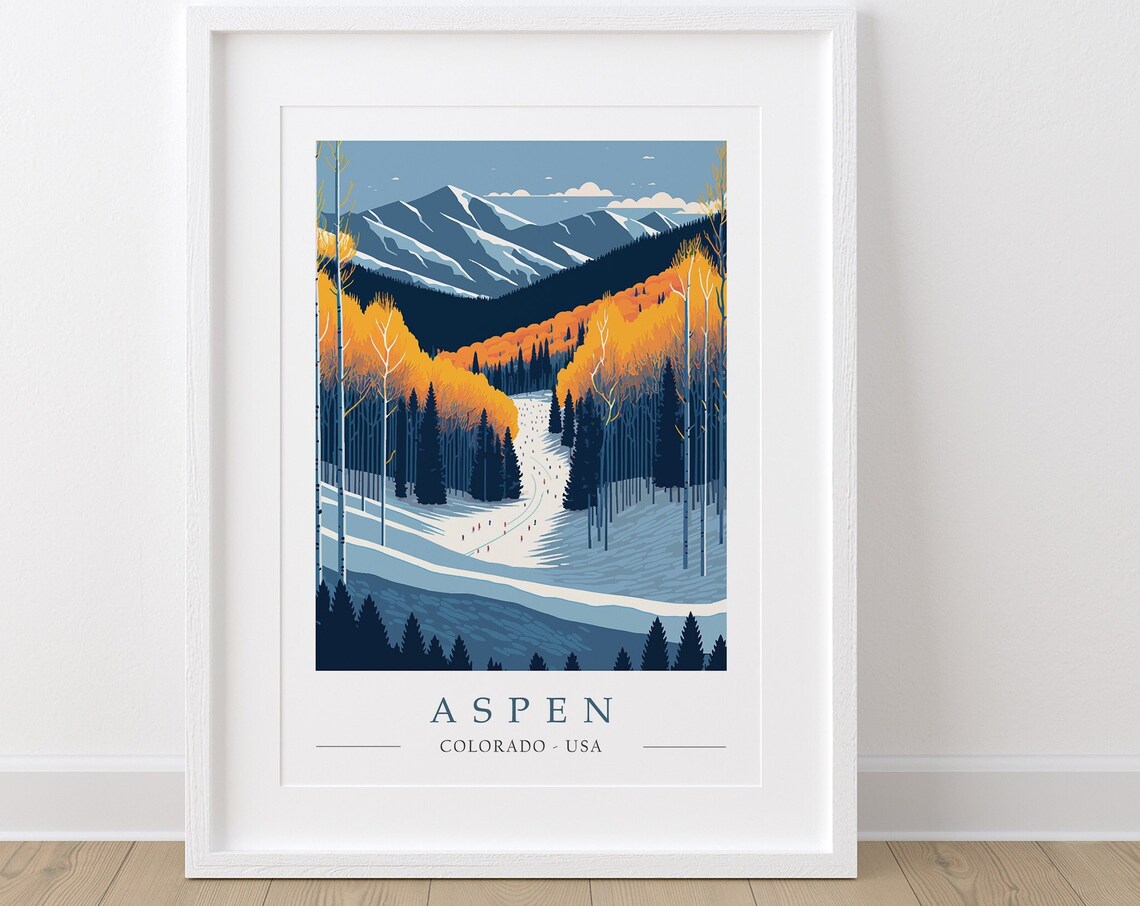 Aspen Colorado USA Winter Ski Slopes with Golden Aspens Poster