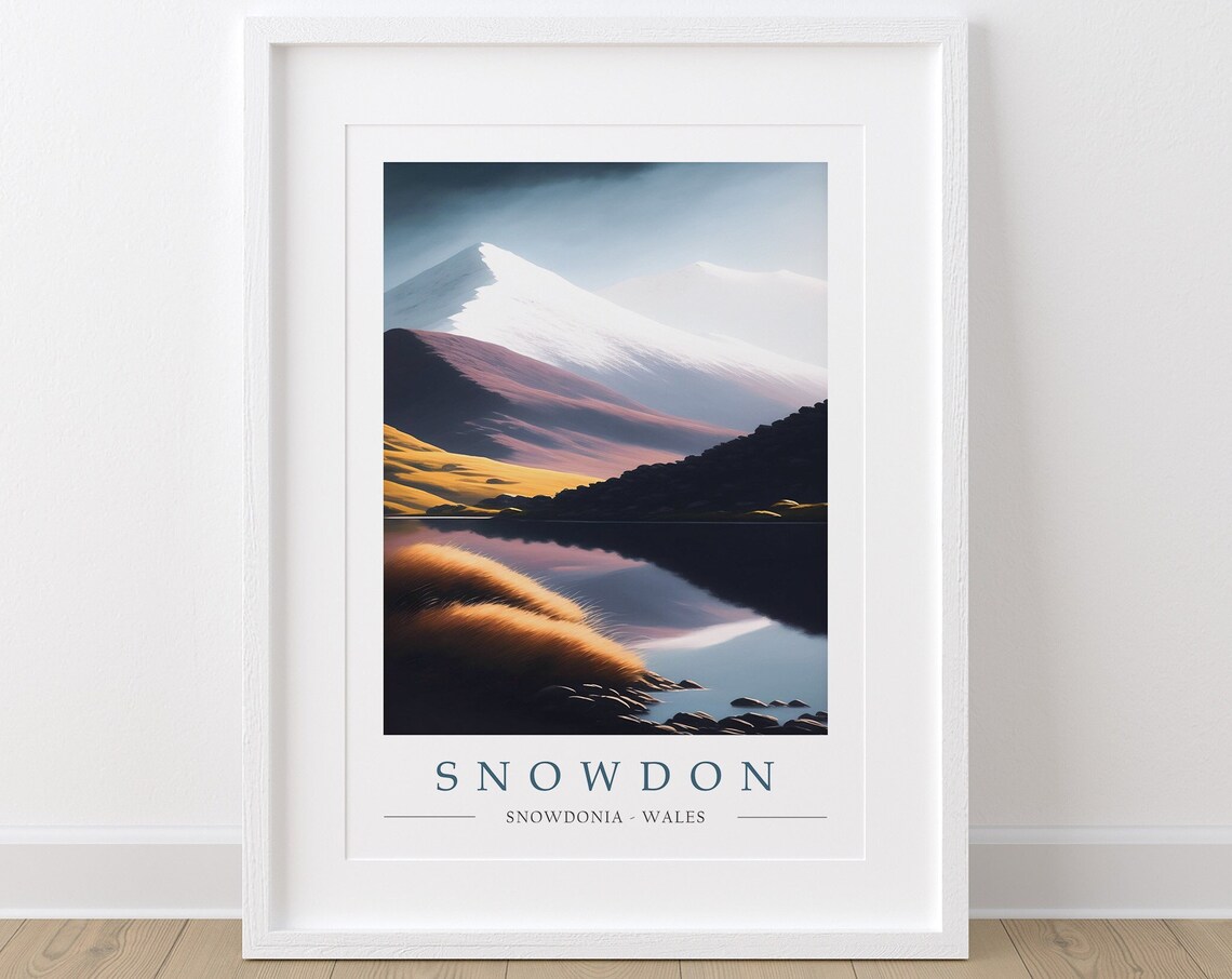Snowdon Snowdonia Wales Snow Capped Peak Reflected in a Lake Poster