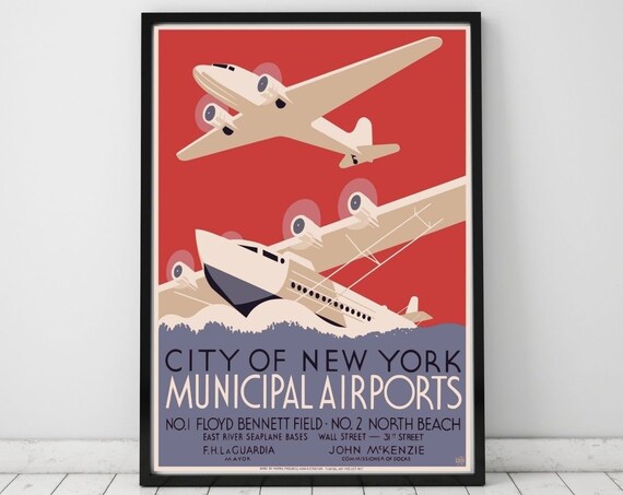 City Of New York Municipal Airports WPA Federal Art Project Poster