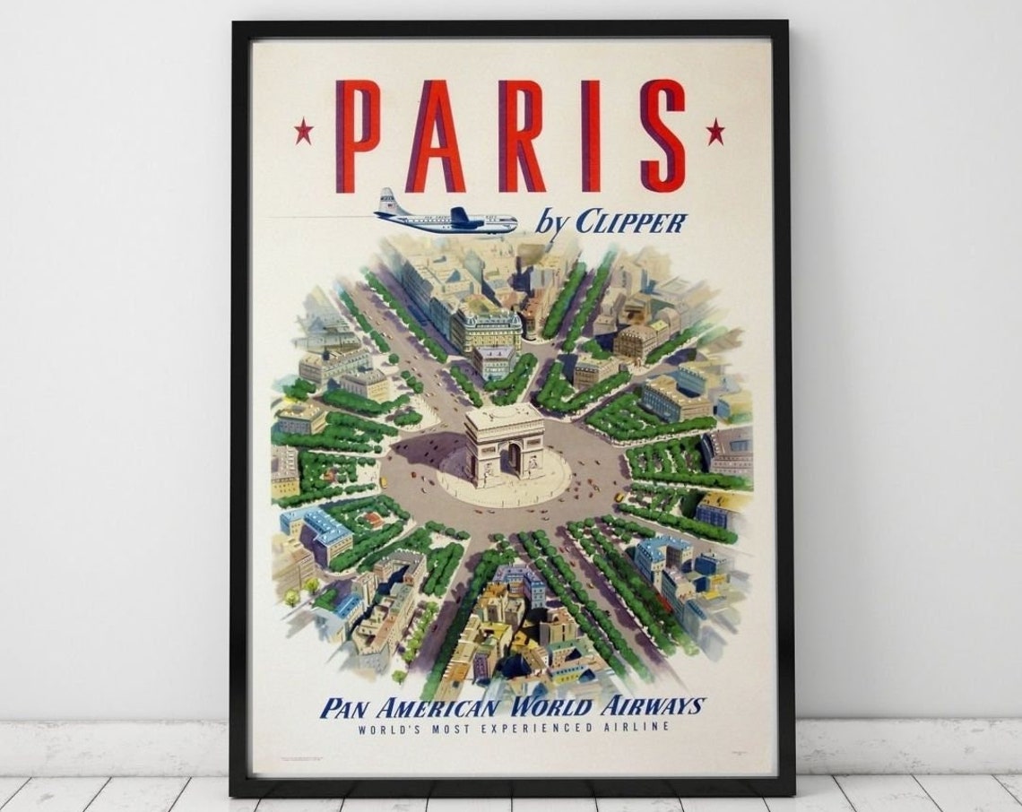 Pan Am Paris By Clipper Arc De Triomphe Vintage Travel Poster