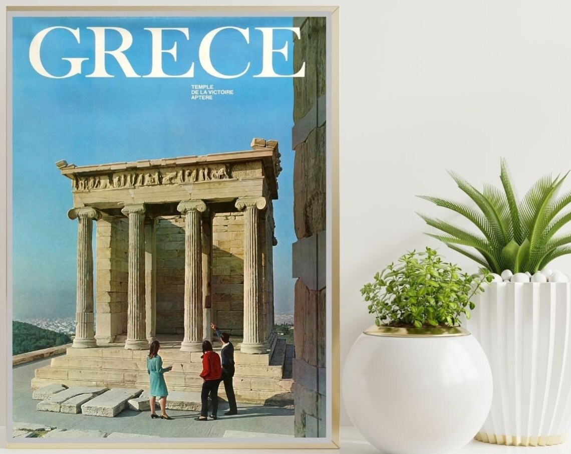 Greece Temple Of Victory Athens Retro Vintage Travel Wall Art