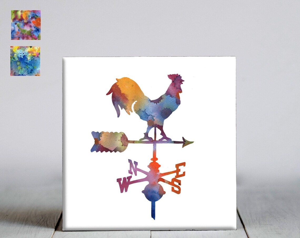 Colorful Watercolor Rooster Weathervane Farm Barn Decor Wall Art