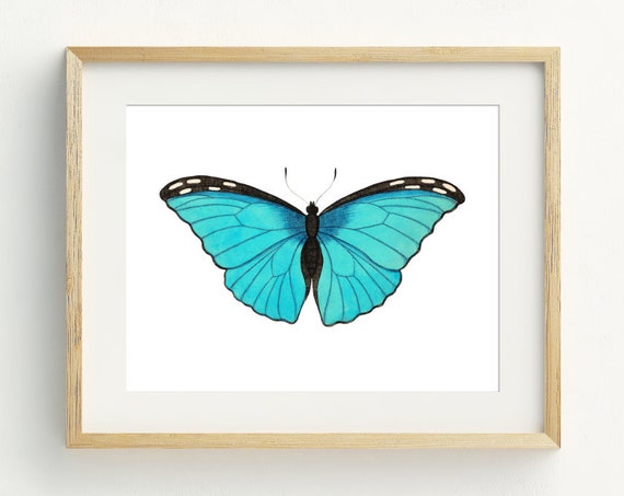 Butterfly Butterfly Wall Art Print Minimalist Home Teal Butterfly Butterfly Gifts 5x7 8x10 11x14 16x20