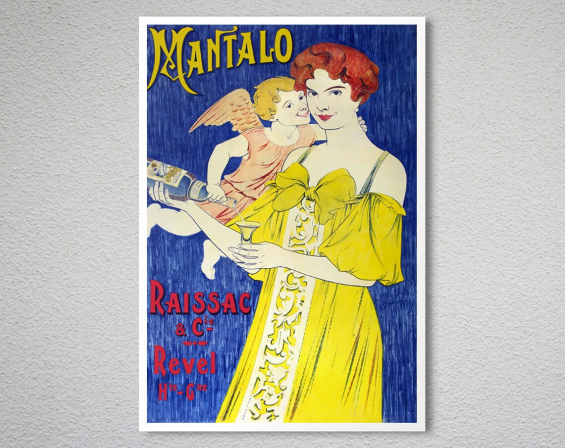 Mantalo Raissac Cie Revel Belle Époque Woman Cupid Pouring Wine Poster - Image 2