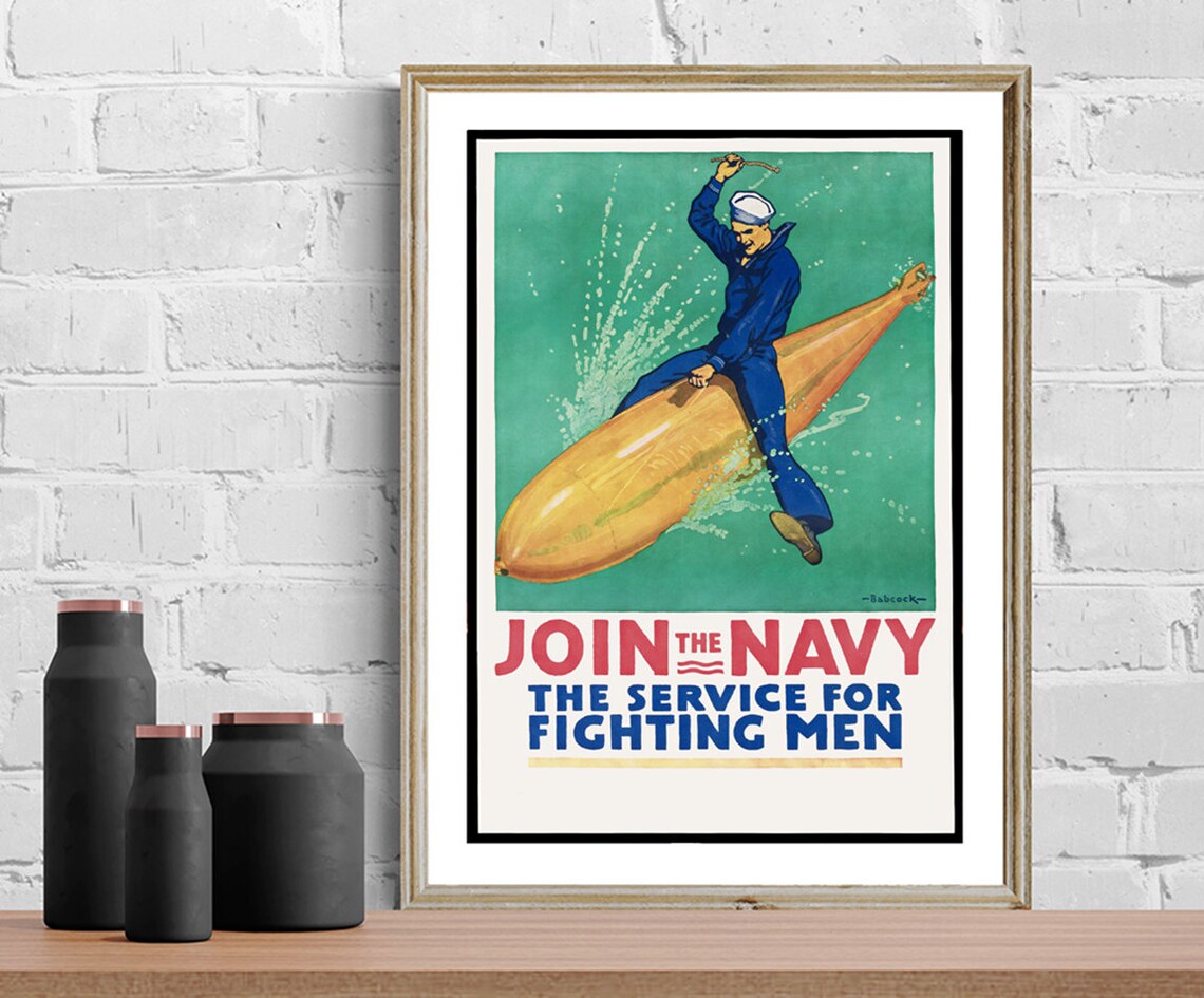 Join The Navy The Service For Fighting Men Vintage US Sailor Poster - Image 3