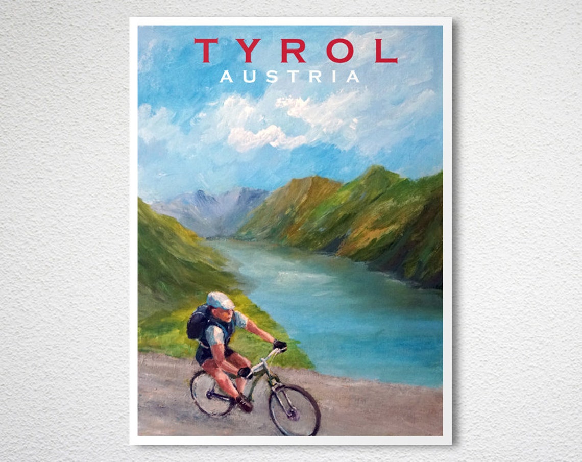 Tyrol Austria Alpine Lake Mountain Biking Vintage Travel Poster - Image 2