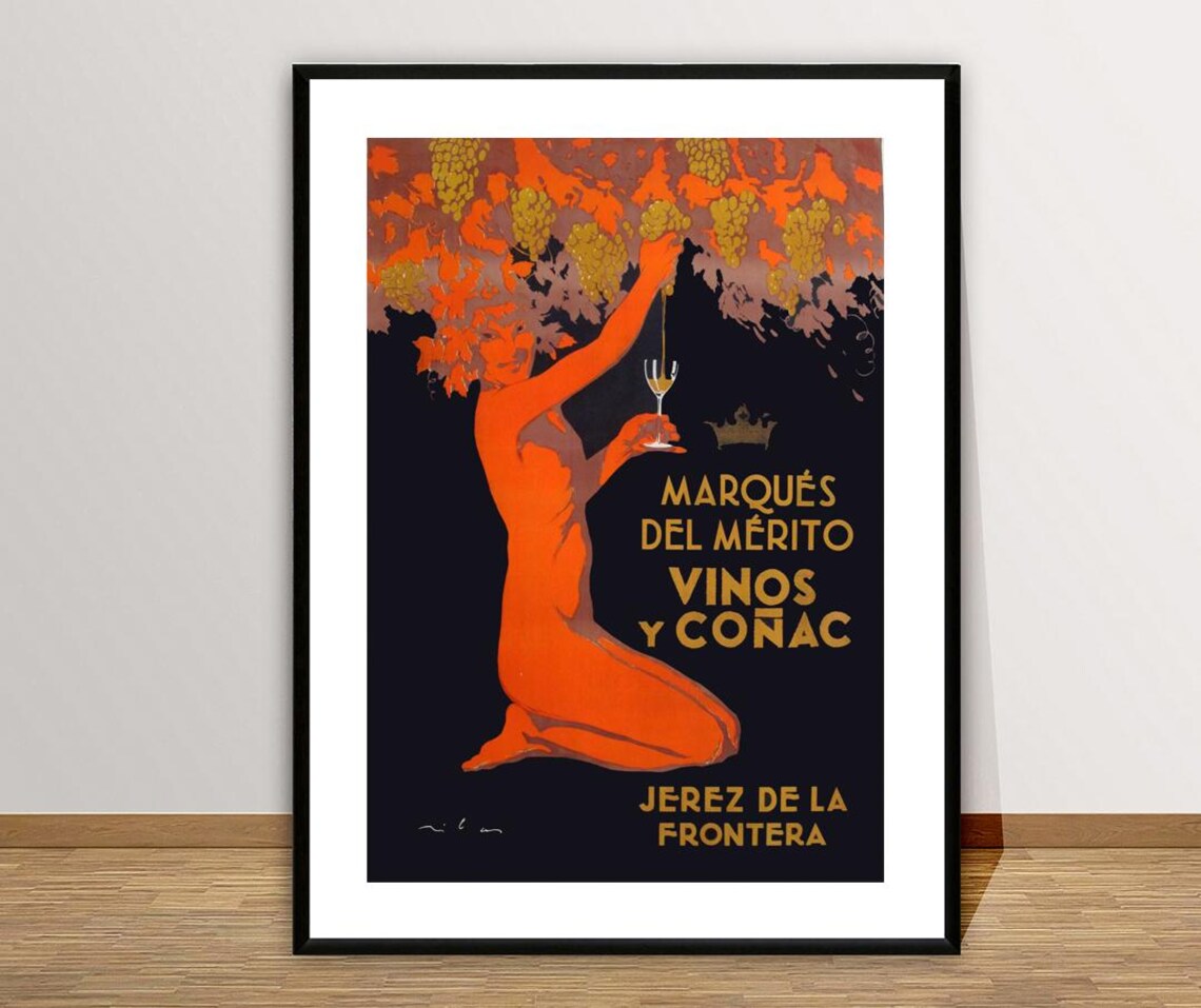 Marques Del Merito Vinos Y Conac Jerez Spanish Wine Vintage Poster - Image 3
