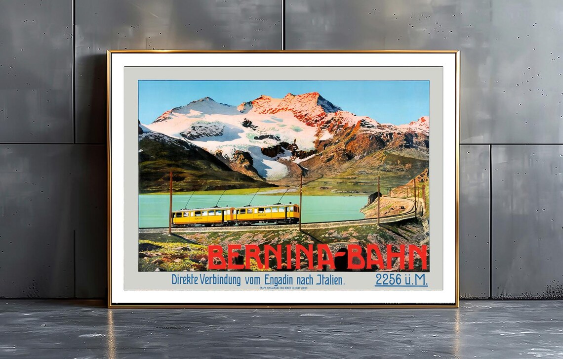 Bernina Bahn Engadin Italy Alpine Railway Vintage Travel Poster - Image 2