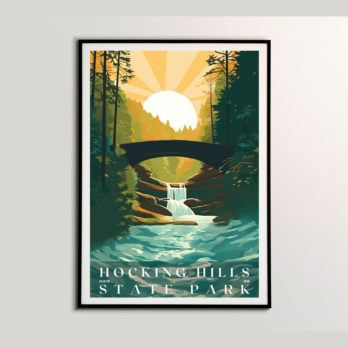 Hocking Hills State Park Retro Travel Poster Print