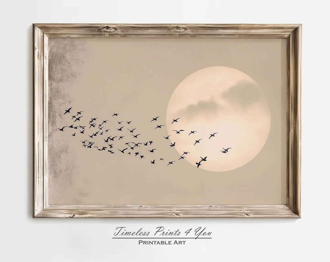 Japandi Wall Art Decor Japanese Wabi Sabi Neutral Abstract Landscape Beige Sun