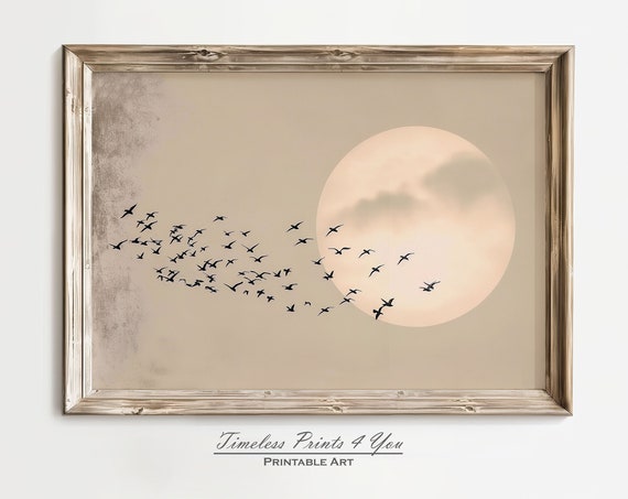 Japandi Wall Art Decor Japanese Wabi Sabi Neutral Abstract Landscape Beige Sun