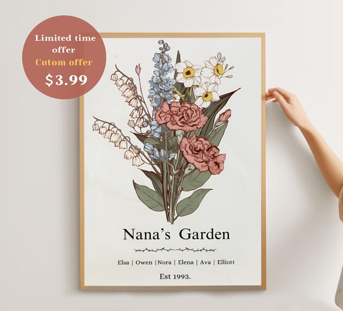 Birth Flower Bouquet, Gift for Grandma and Mom