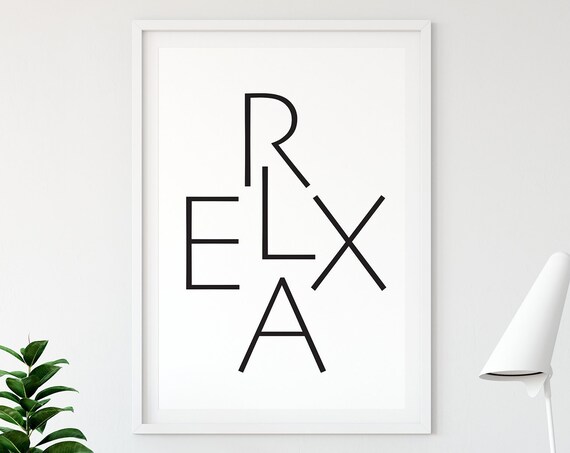 Relax Print Be Calm Poster Relaxation Bedroom Home Decor Chill Out Wall Art Scandi Style Black Typography Minimalist Design