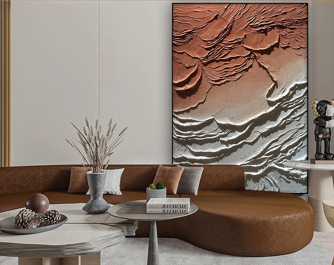 Hand Painted Abstract Mountain Wall Art Painting Brick Red White Thick Textured Wall Art Painting Living Room Decor Boho Wall Art - Image 4