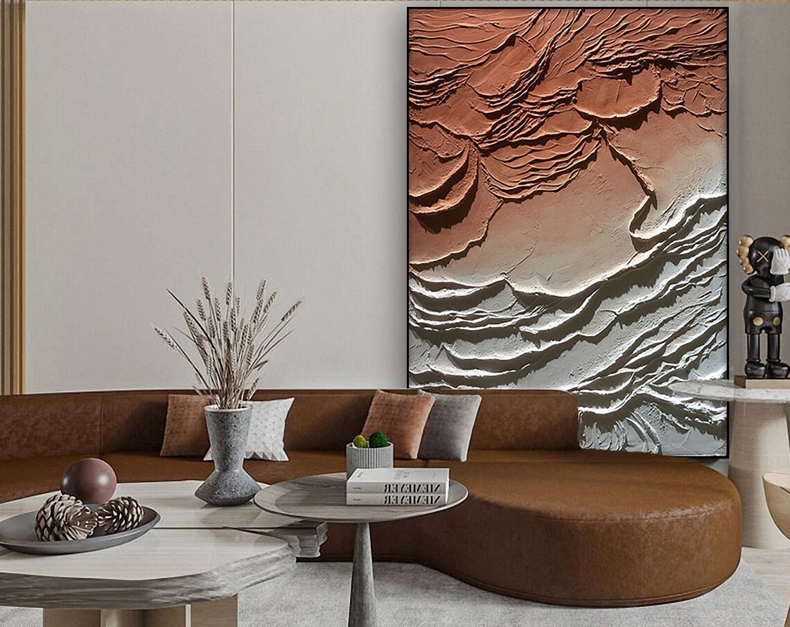 Terracotta And White Wavy Abstract Texture Impasto Art Poster - Image 4