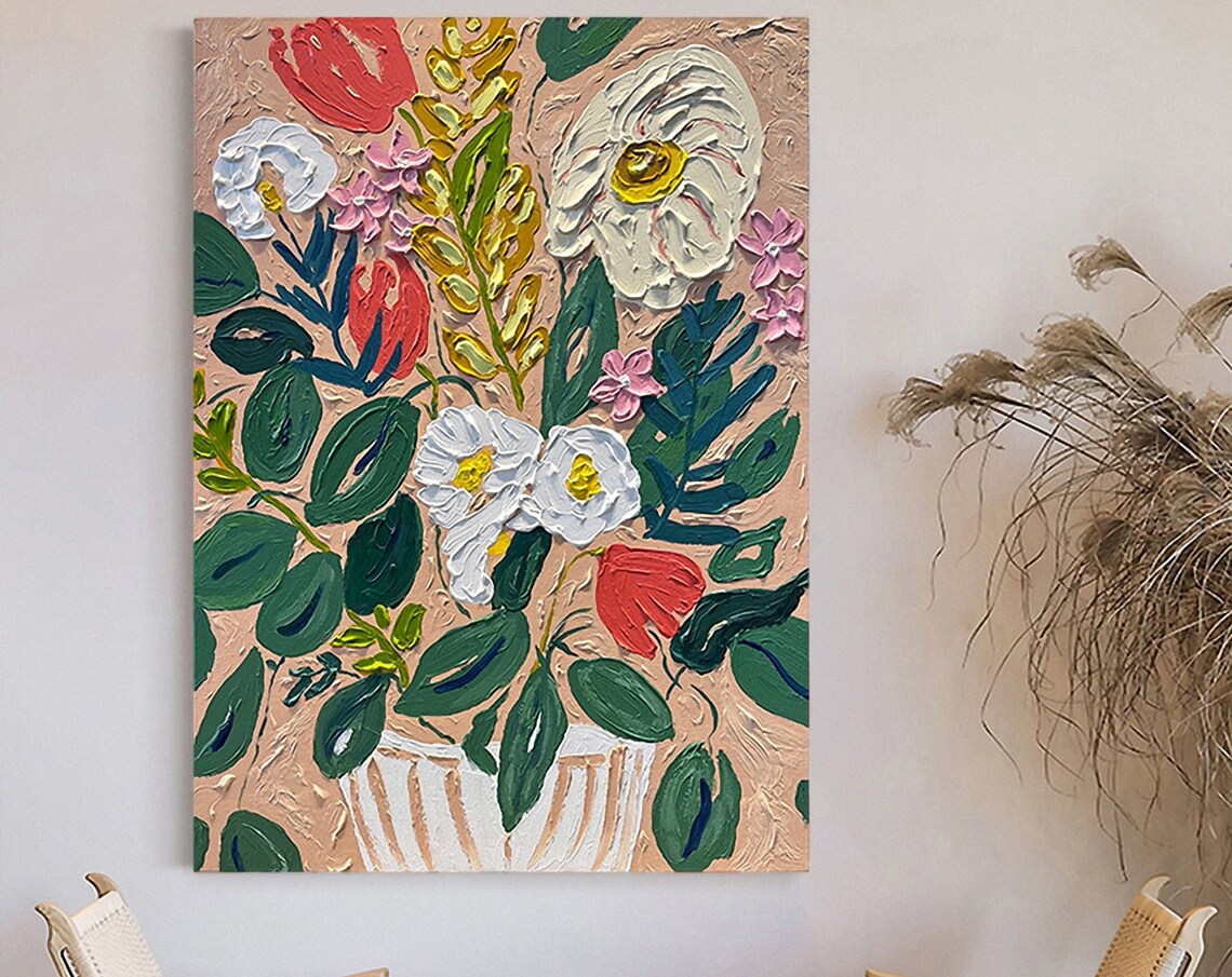 White And Coral Flower Bouquet Vase With Green Leaves Art Poster - Image 5