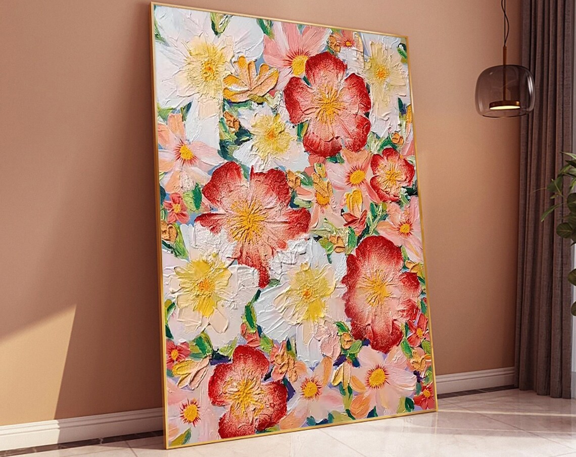 Coral Pink White Blossoms Impasto Floral Oil Painting Poster