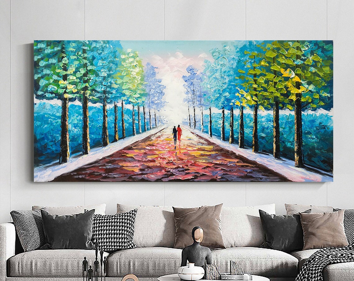 Couple Walking Red Autumn Forest Path Romantic Landscape Poster - Image 6