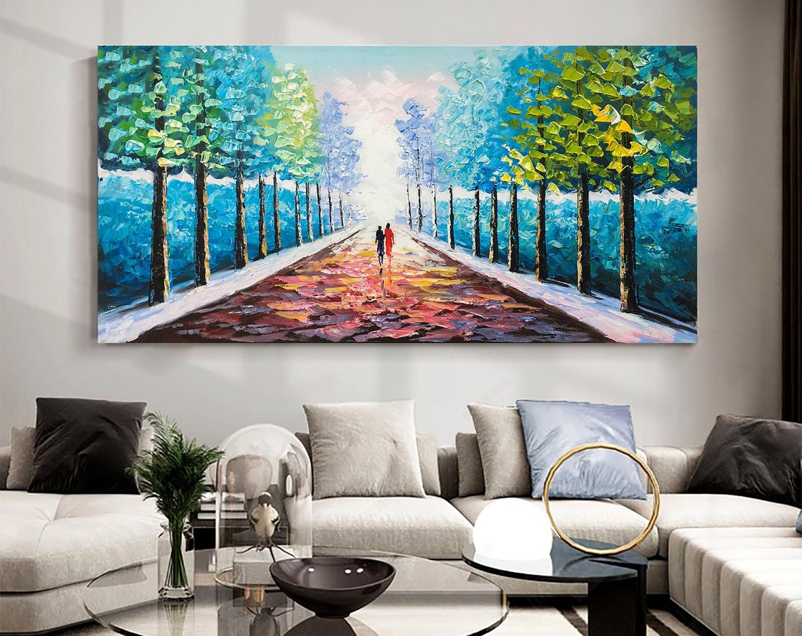Couple Walking Red Autumn Forest Path Romantic Landscape Poster - Image 5